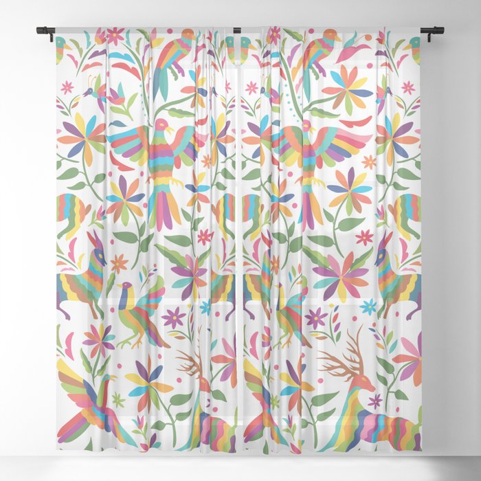 Akbaly Sheer Curtain, Otomi Print Shower Curtain