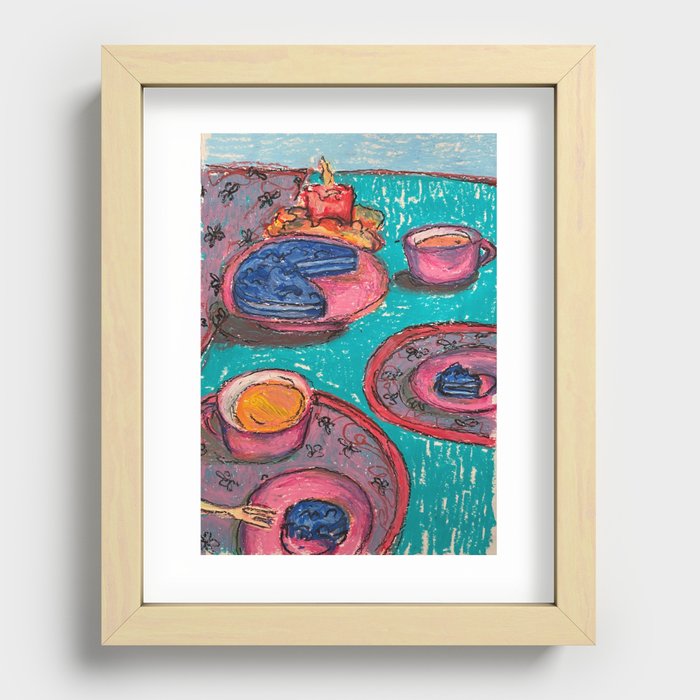 Tea party | Oil pastel Recessed Framed Print