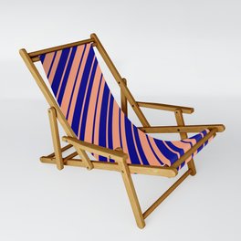 [ Thumbnail: Dark Blue and Light Salmon Colored Lined Pattern Sling Chair ]