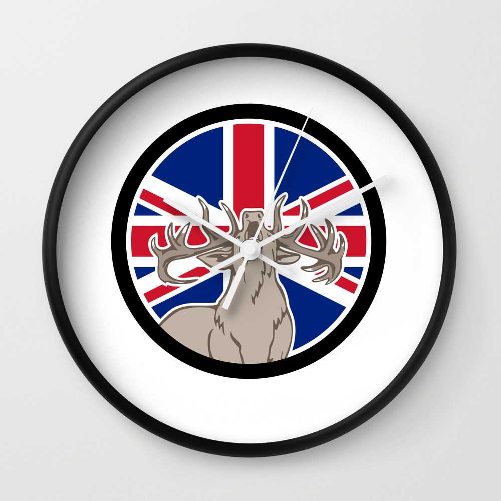 Red Deer Union Jack Flag Icon Wall Clock By Patrimonio Society6
