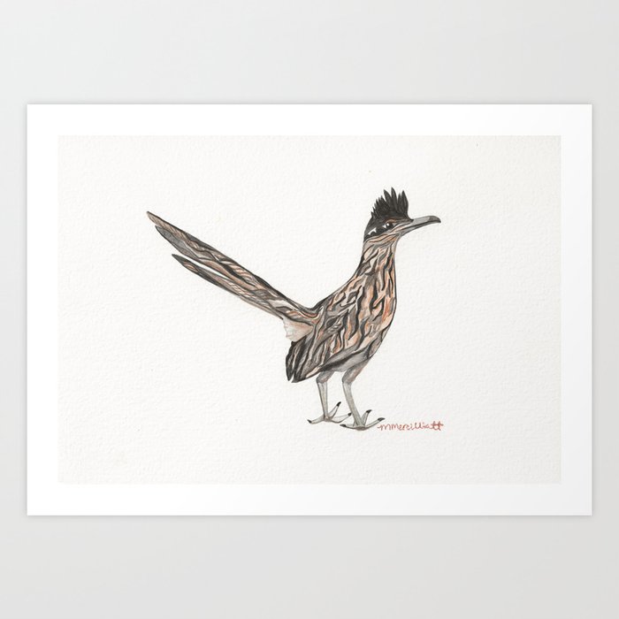 Desert Roadrunner Watercolor- Bird Illustration Art Print