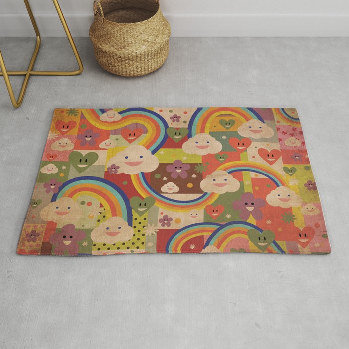 Kitschy Cute Kawaii Rainbows and Happy Clouds Rug by Lori Goree Society6