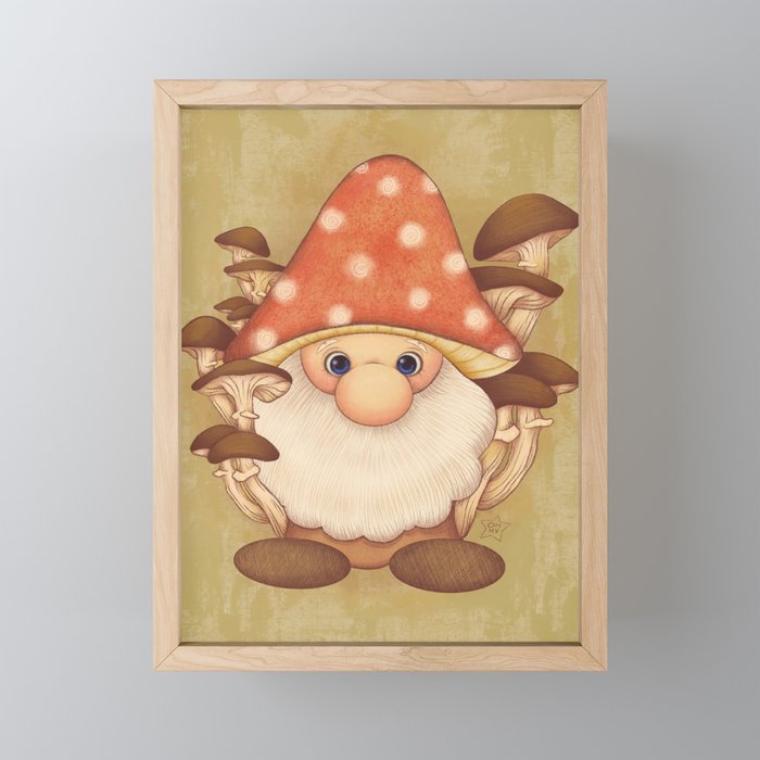 Cute Woodland Mushroom Gnome Framed Mini Art Print