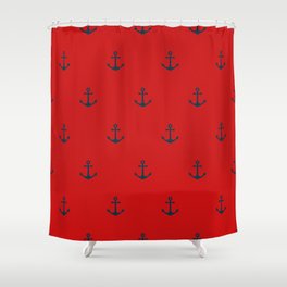 Navy Sailor Anchor Pattern Blue And Red Shower Curtain