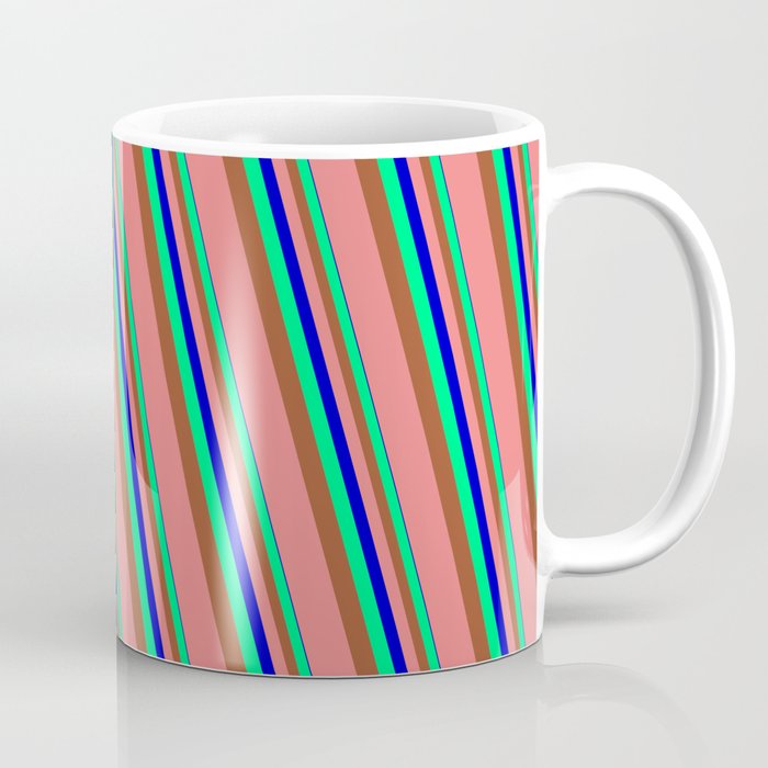 Blue, Green, Sienna & Light Coral Colored Striped/Lined Pattern Coffee Mug