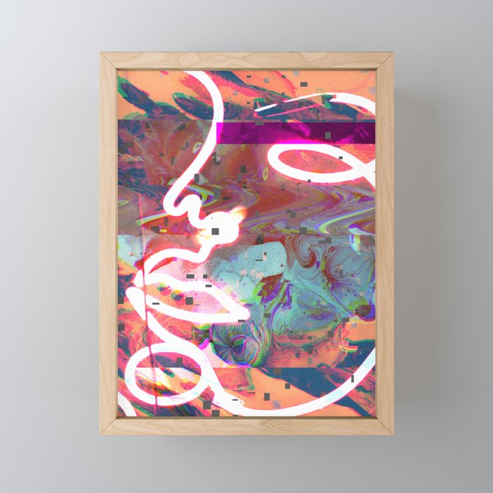 Glitch: a digital painting in Neon pink, orange, and blue by Alyssa Hamilton Art Framed Mini Art Print
