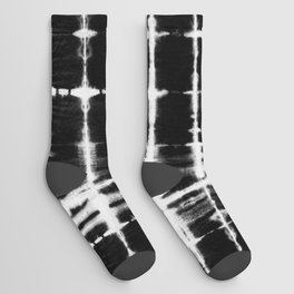 Black and white squares with white lines grunge pattern Socks