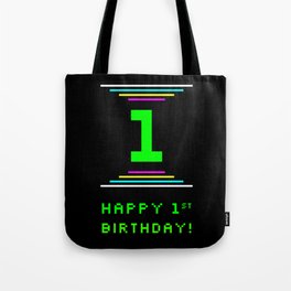 [ Thumbnail: 1st Birthday - Nerdy Geeky Pixelated 8-Bit Computing Graphics Inspired Look Tote Bag ]