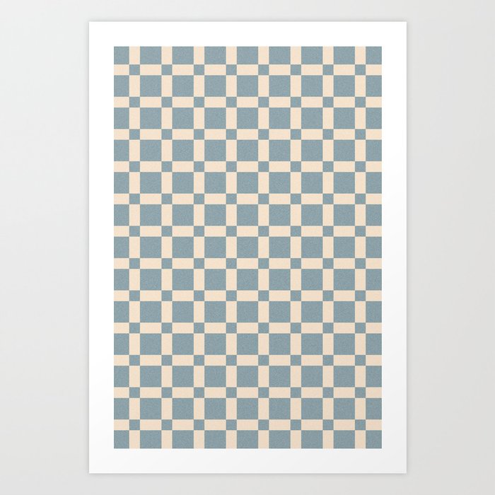 Contemporary Retro Checkerboard Pattern Cream & Cinder Blue Art Print