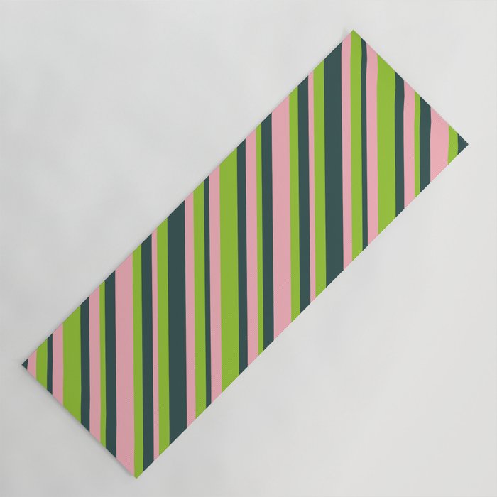 Light Pink, Green & Dark Slate Gray Colored Striped/Lined Pattern Yoga Mat