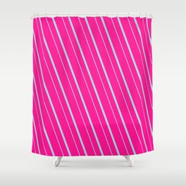 [ Thumbnail: Deep Pink & Light Blue Colored Stripes/Lines Pattern Shower Curtain ]