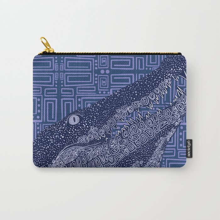 Blue crocodile on patterned background Carry-All Pouch