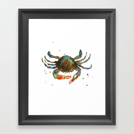 Crab art, coastal art, watercolor crab, crab pillow, beach house pillow Framed Art Print