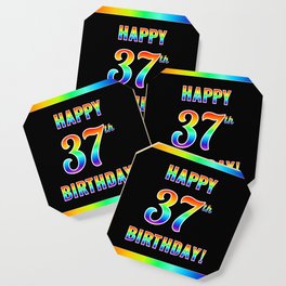 [ Thumbnail: Fun, Colorful, Rainbow Spectrum “HAPPY 37th BIRTHDAY!” Coaster ]