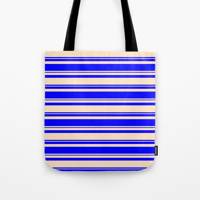 Bisque and Blue Colored Lined/Striped Pattern Tote Bag