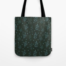 Blue Floral Print On Black Background Pattern Tote Bag