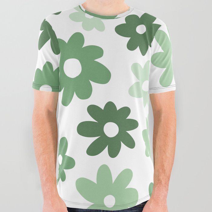 Daisy Flower Pattern (sage green/white) All Over Graphic Tee
