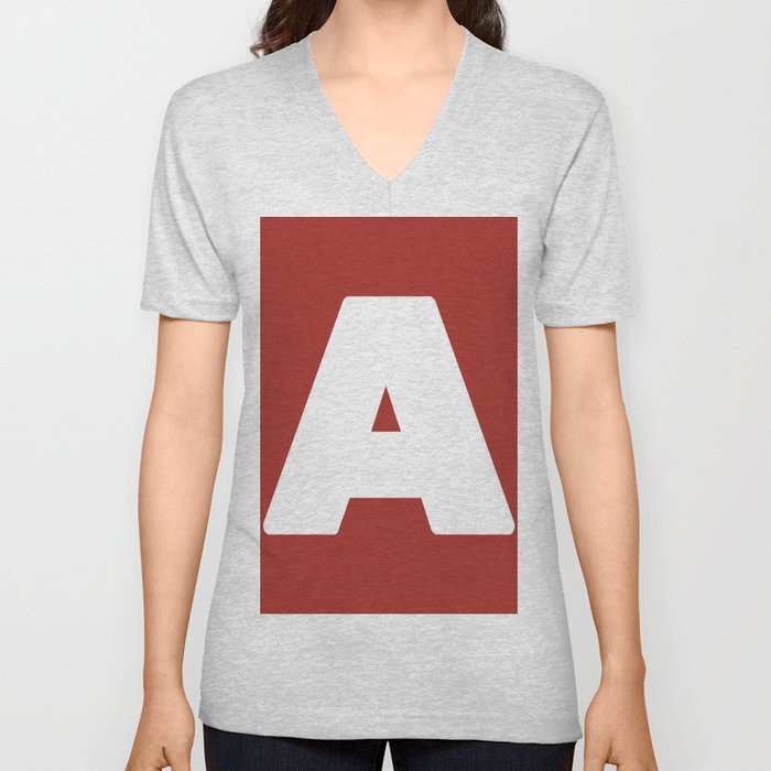 A (White & Maroon Letter) V Neck T Shirt