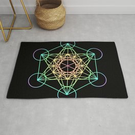 Metatron's Cube- Rainbow on Black Rug | Graphicdesign, Seed, Angel, Rainbow, Abstract, Witchcraft, Sacred, Occult, Flower, Protection 