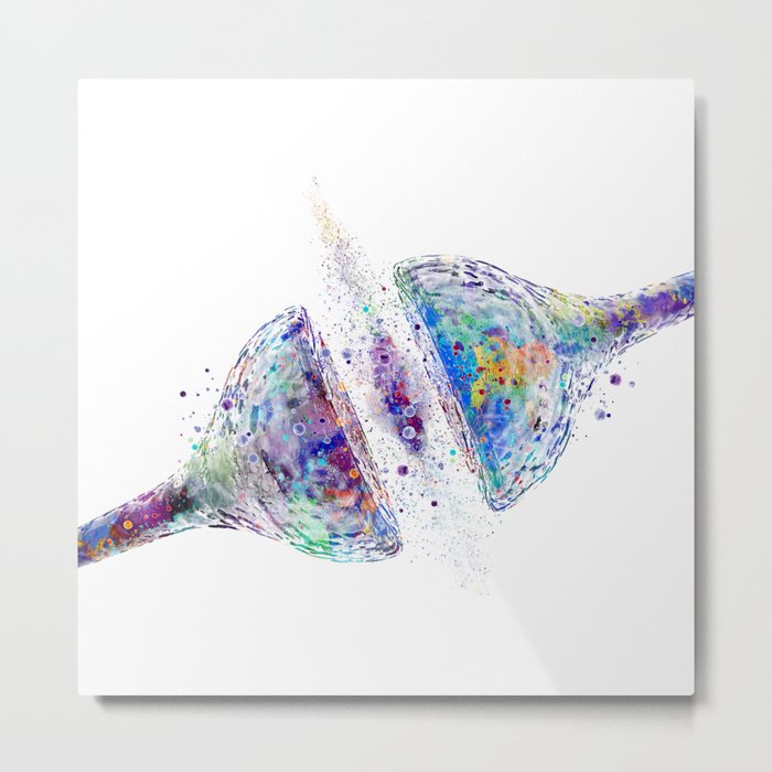 Synapse Receptor Art Colorful Blue Purple Gift Brain Nerve Cell Science Art Neuroscience Lovers Art Metal Print