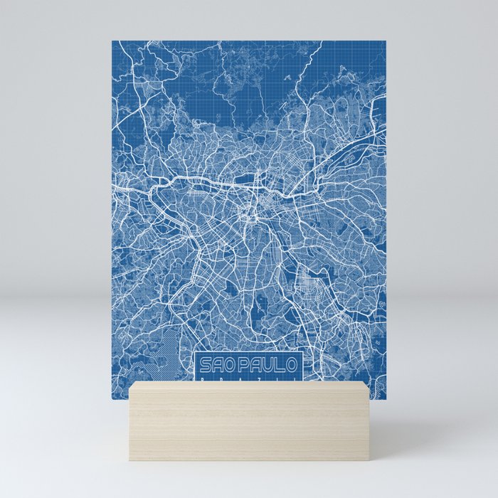 Sao Paulo City Map of Brazil - Blueprint Mini Art Print