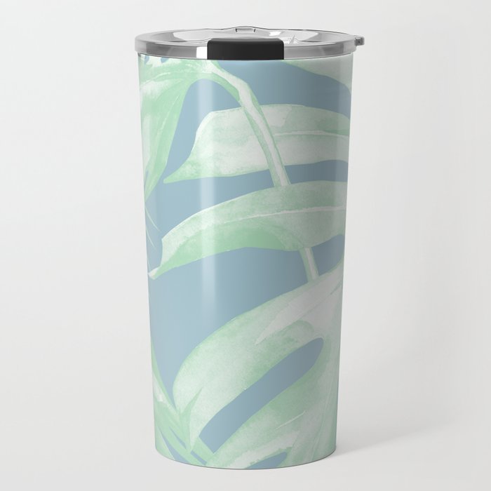 tropical leaves luxe pastel sea turquoise blue green travel mug by