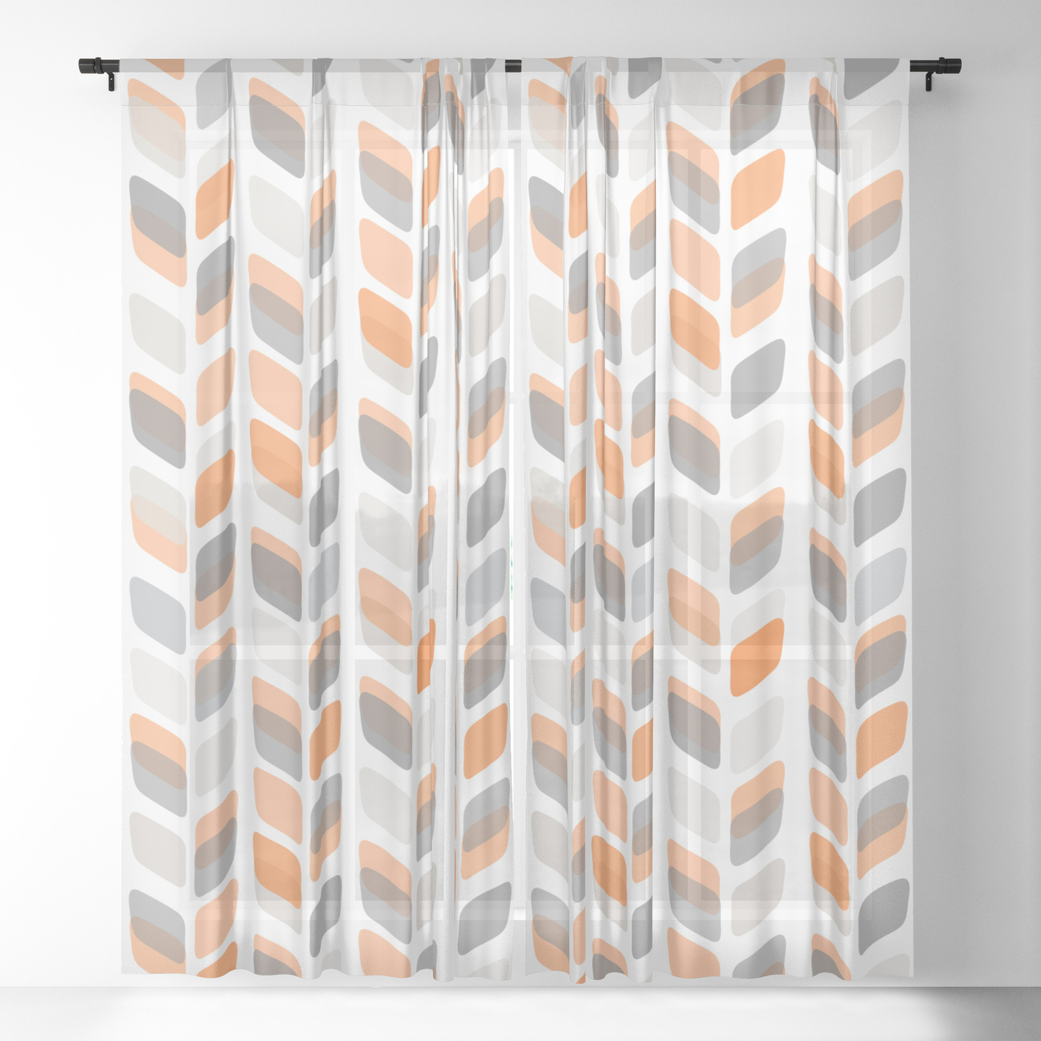 Modern Rectangle Print With Retro Abstract Leaf Pattern Sheer