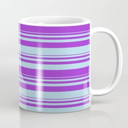 [ Thumbnail: Dark Orchid & Light Blue Colored Stripes/Lines Pattern Coffee Mug ]