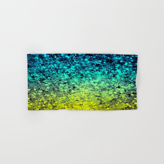 OMBRE LOVE Bold Beautiful Starry Night Glitter Abstract Painting Midnight Blue Mint Turquoise Yellow Hand & Bath Towel