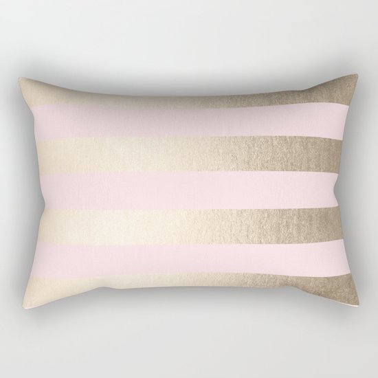 Simply Striped in White Gold Sands and Flamingo Pink Rectangular Pillow