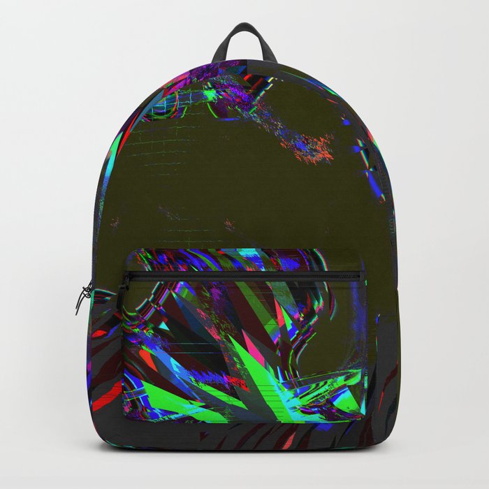 Seroenzyme Artsy atom look-alike, tiles, full of blocks, blurry and wavy colorful shapes of various sizes on plain wall Backpack