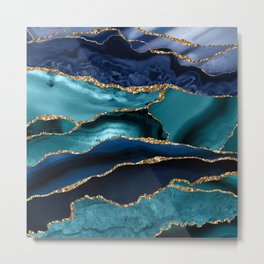 Ocean Blue Mermaid Marble Metal Print | Geode, Scandi, Pattern, Marble, Midnightblue, Digital, Blueandgold, Ocean, Trendy, Boho 