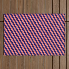 [ Thumbnail: Salmon & Midnight Blue Colored Pattern of Stripes Outdoor Rug ]