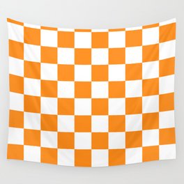 Tangerine Orange Checkerboard Pattern Palm Beach Preppy Wall Tapestry