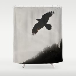 Raven Corvid Bird Northwest Mist Fog Forest Beach Landscape Oregon Shower Curtain