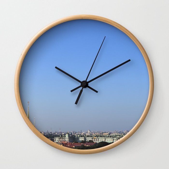 Clear sky cityscape. Admiralty building and winter palace. Wall Clock