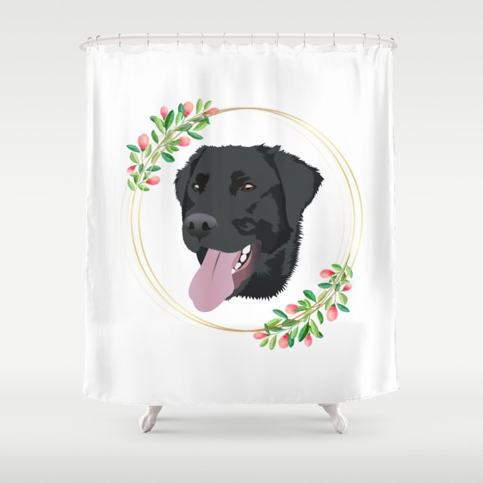 Black Labrador Flower Frame Shower Curtain