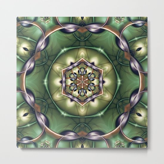 Mystery Mandala in Green Metal Print