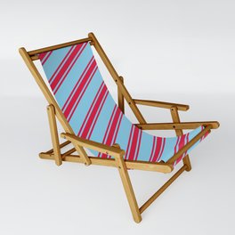 [ Thumbnail: Sky Blue & Crimson Colored Lines/Stripes Pattern Sling Chair ]