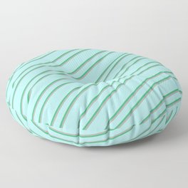 [ Thumbnail: Turquoise, Sea Green, and Dark Grey Colored Striped Pattern Floor Pillow ]