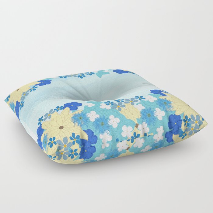 Blue Floral Trim Floor Pillow