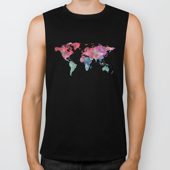 World Map Hot Pink Green Blue Biker Tank