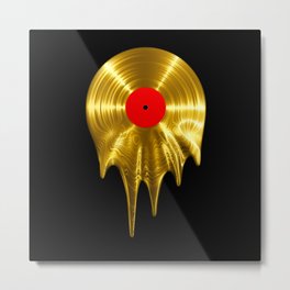 Melting vinyl GOLD / 3D render of gold vinyl record melting Metal Print