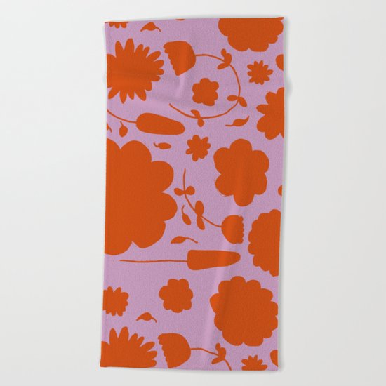 floral pink and orange Beach Towel