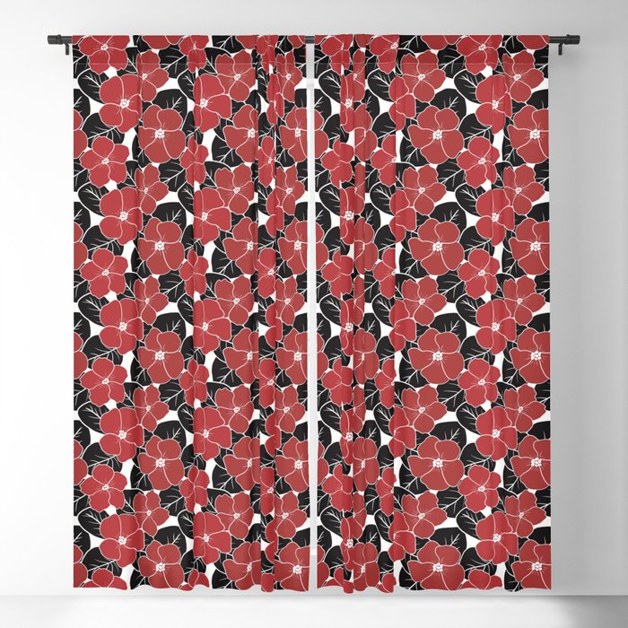 Red African Violets with black leaves on white background Blackout Curtain