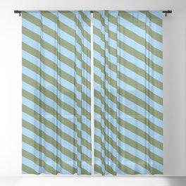 [ Thumbnail: Dark Olive Green & Light Sky Blue Colored Lines Pattern Sheer Curtain ]
