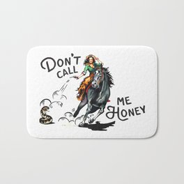 "Don't Call Me Honey" Cowgirl On Horseback Shooting a Rattlesnake Bath Mat