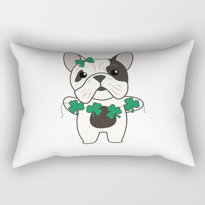 Bulldog Shamrocks Cute Animals For Luck Rectangular Pillow