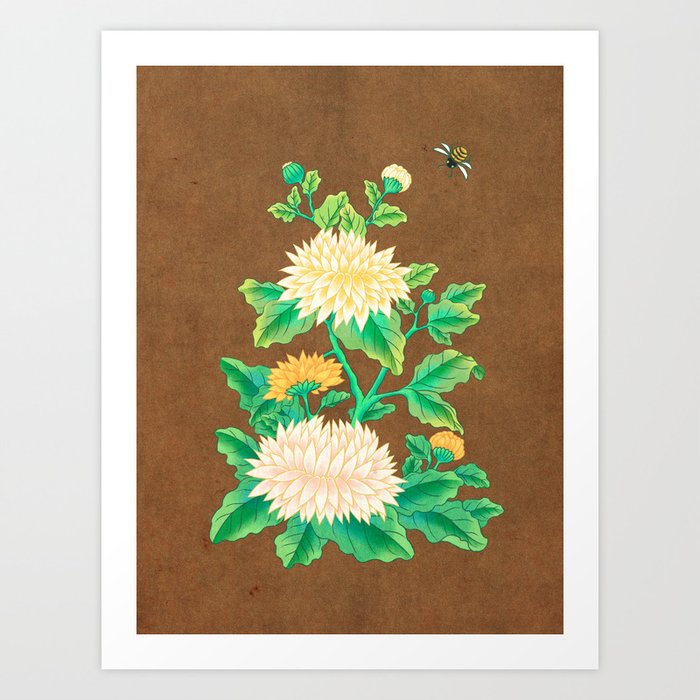 Minhwa: Chrysanthemum and Bumblebee B Type Art Print