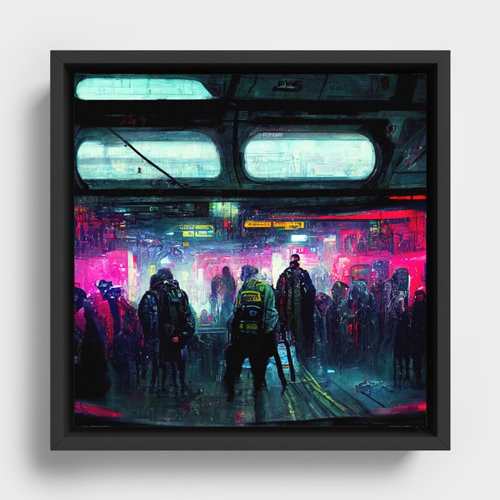 Cyberpunk Subway Framed Canvas